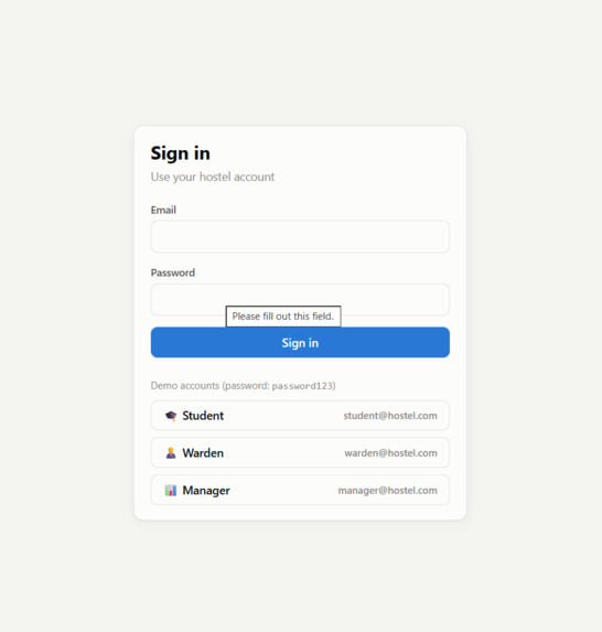 AUTOMATED HOSTEL DASHBOARD  – screenshot 1