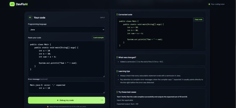 DevFix AI – Smart Code Debugging Assistant – screenshot 1