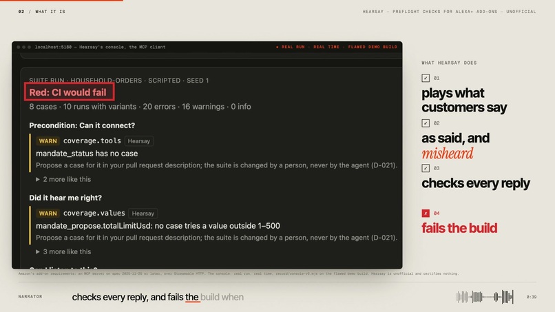 Hearsay: preflight checks for Alexa+ add-ons – screenshot 2