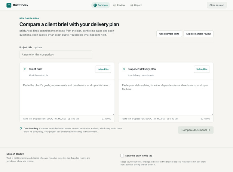 BriefCheck – screenshot 1