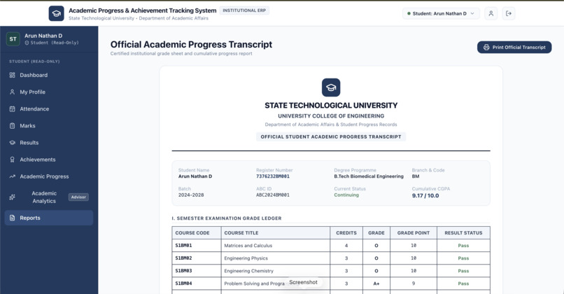 AI Academic Progression & Achievement Tracking System – screenshot 4