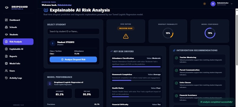 DropGuard – AI-Powered Student Dropout Prediction System – screenshot 2
