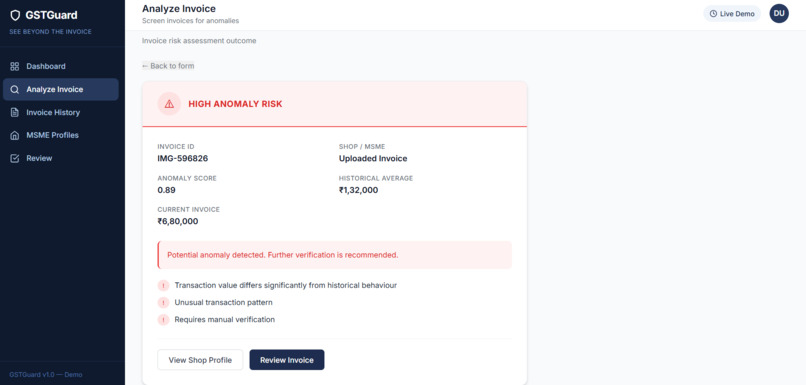 ML Based Anomaly Detection for GST for MSME  – screenshot 5