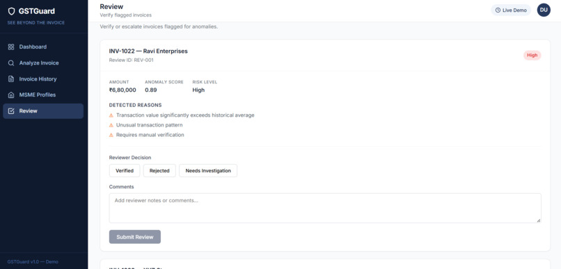 ML Based Anomaly Detection for GST for MSME  – screenshot 10