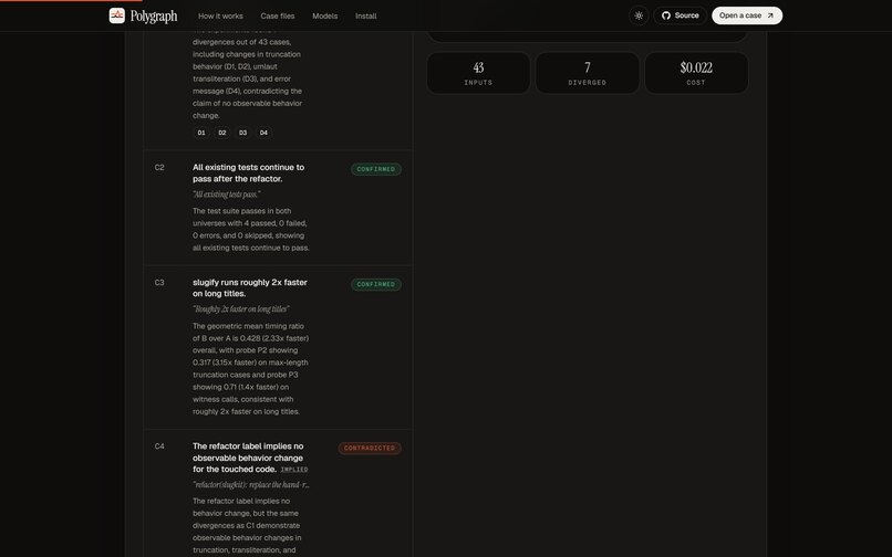 Polygraph: a lie detector for pull requests – screenshot 2