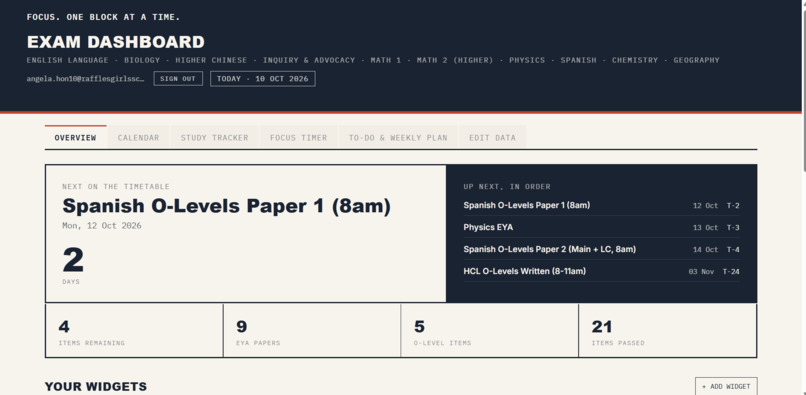 Exam dashboard – screenshot 1