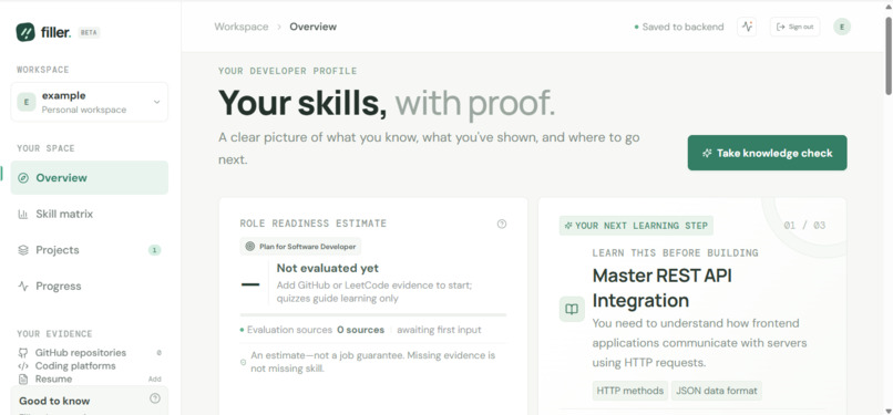 Filler — AI-Powered Developer Skill Gap Analyzer – screenshot 2