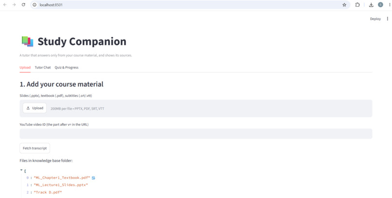 Study Companion: A Source-Cited AI Tutor – screenshot 1