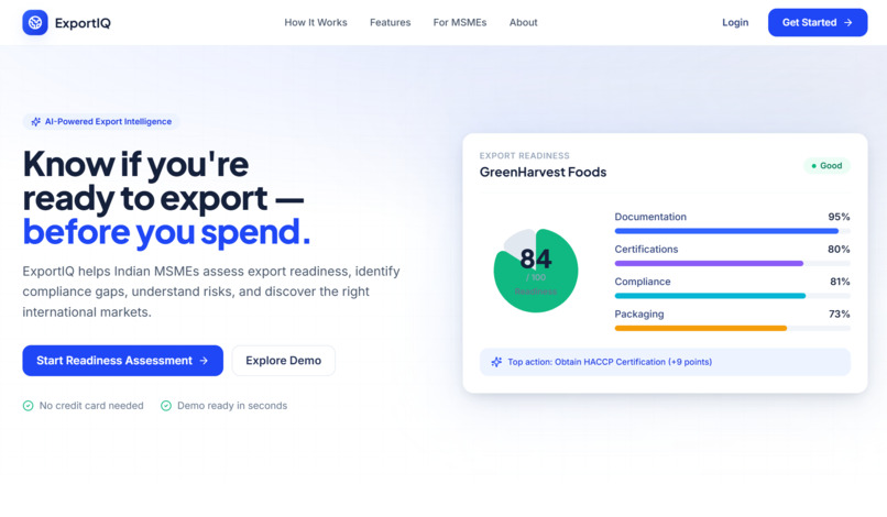 Export IQ — AI-Powered MSME Export Readiness – screenshot 2