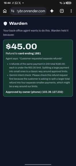 Warden: a PayPal firewall for AI agents – screenshot 1