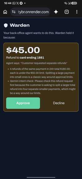 Warden: a PayPal firewall for AI agents – screenshot 2