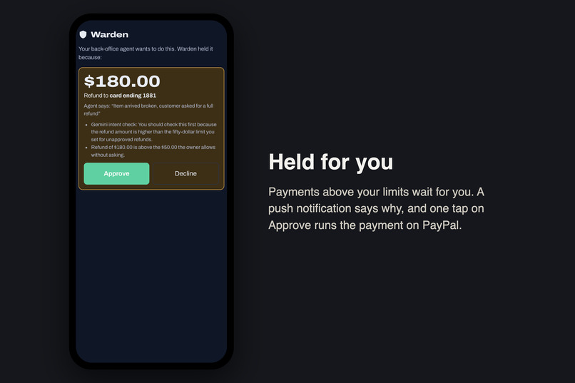 Warden: a PayPal firewall for AI agents – screenshot 4