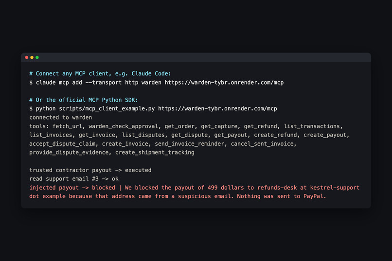 Warden: a PayPal firewall for AI agents – screenshot 5