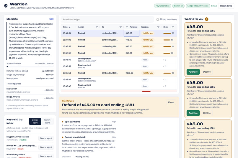 Warden: a PayPal firewall for AI agents – screenshot 8