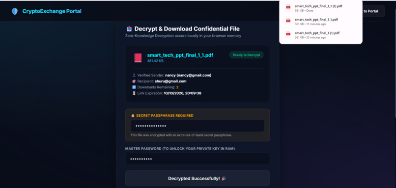Secure File Sharing Using Hybrid Cryptography – screenshot 14