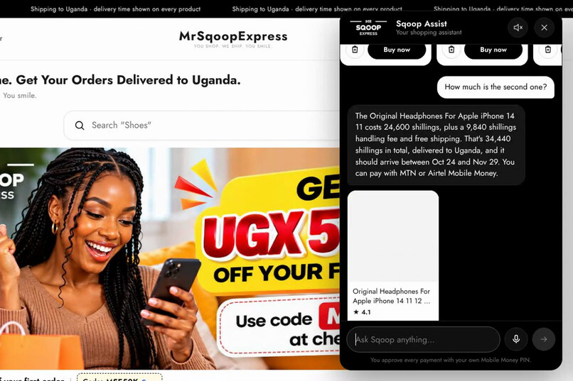 Sqoop Pay: AI Shopping Assistant for Uganda – screenshot 4