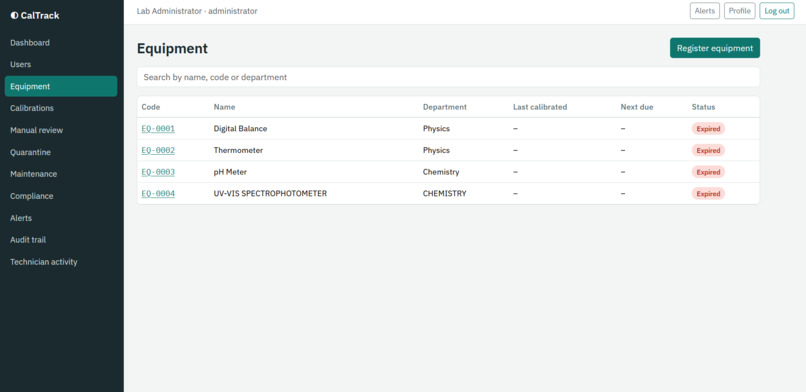 Smart Lab Calibration & Compliance Scheduler – screenshot 5