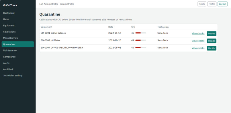 Smart Lab Calibration & Compliance Scheduler – screenshot 7