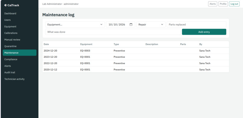 Smart Lab Calibration & Compliance Scheduler – screenshot 8