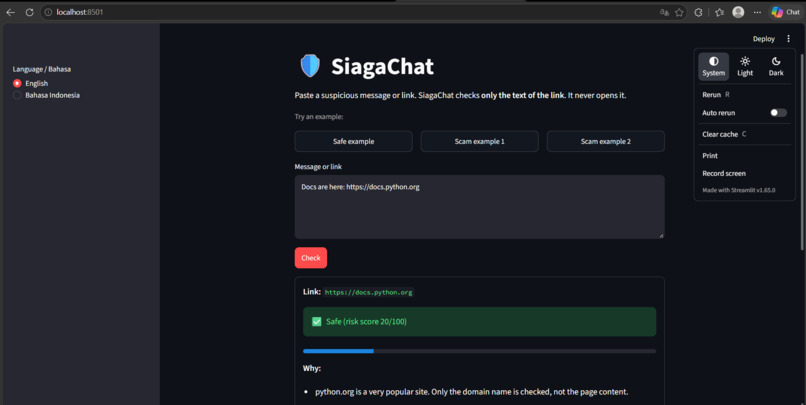 SiagaChat: Scam Link Checker – screenshot 1