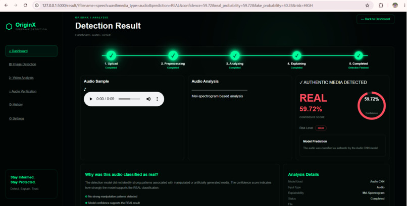 ORIGINX-Explainable Multimodal deepfake detection system – screenshot 2
