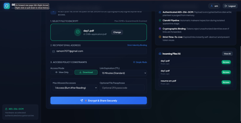 Secure File Exchange with Ephemeral Access Control – screenshot 4