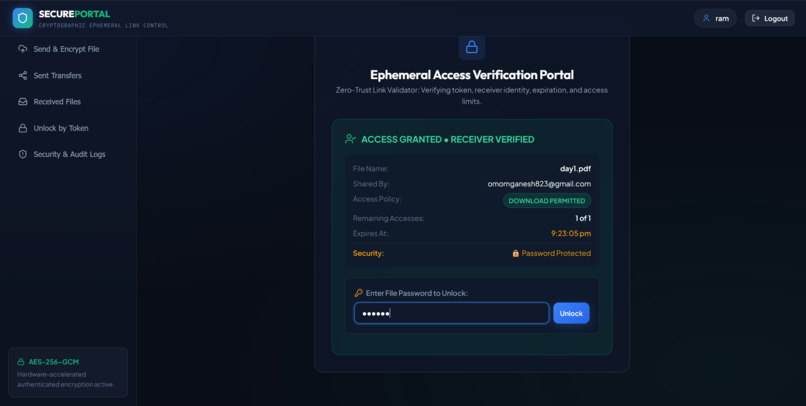 Secure File Exchange with Ephemeral Access Control – screenshot 1