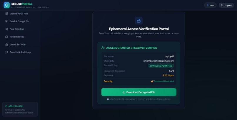 Secure File Exchange with Ephemeral Access Control – screenshot 3