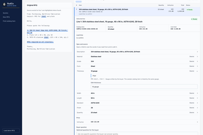 RudCo Quote Desk – screenshot 1