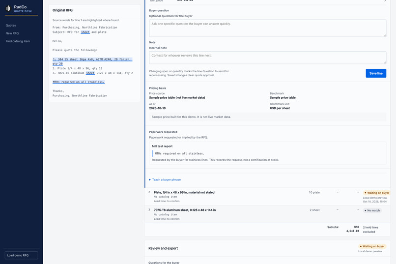 RudCo Quote Desk – screenshot 3