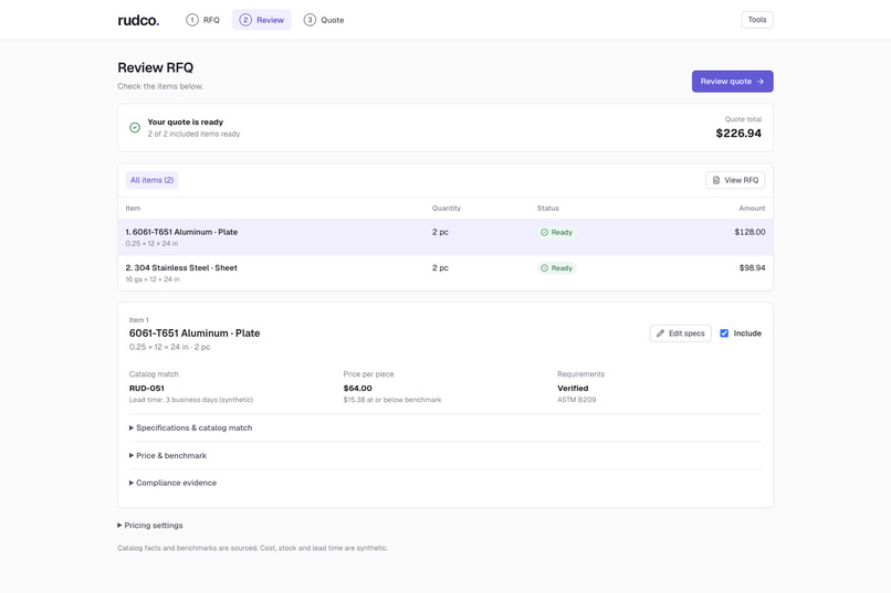 Rudco RFQ Agent – screenshot 2