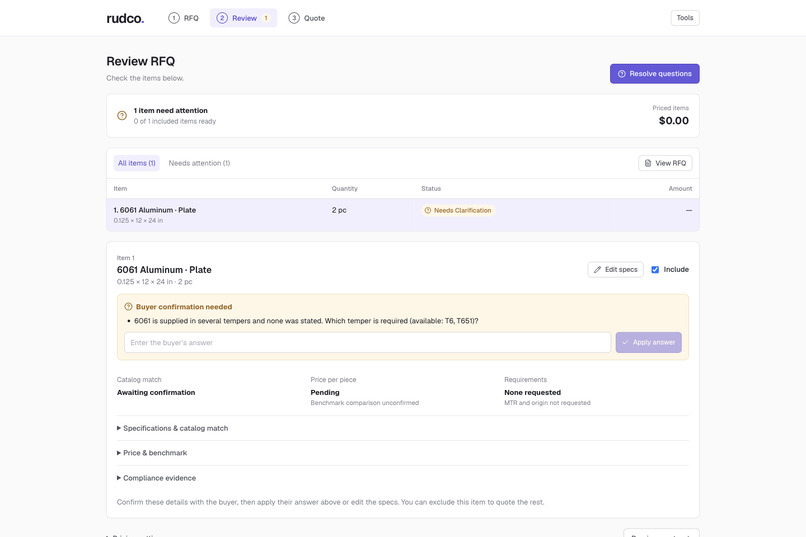 Rudco RFQ Agent – screenshot 3