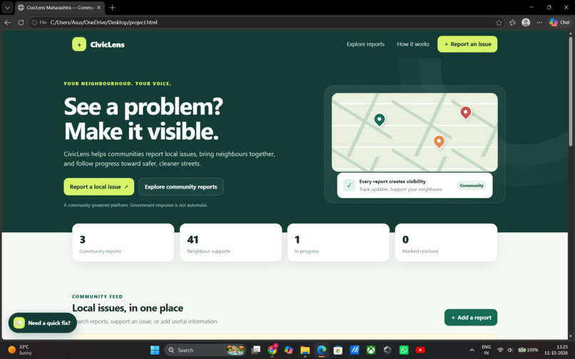 CivicLens — Community problem reporter – screenshot 1