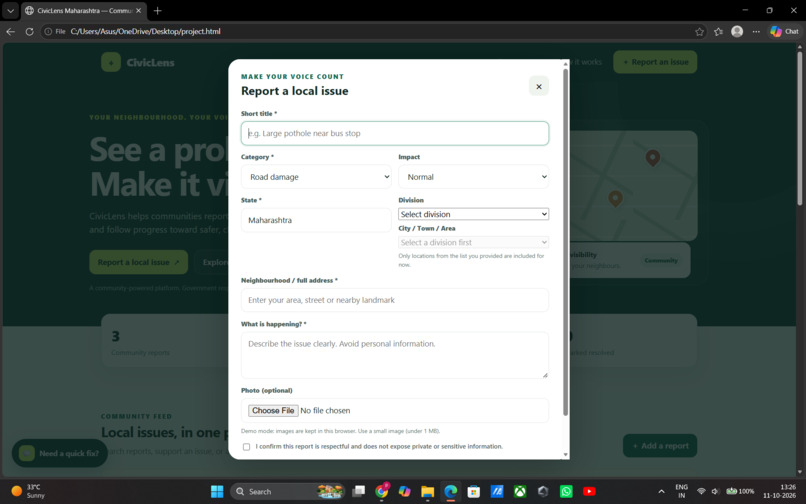 CivicLens — Community problem reporter – screenshot 4