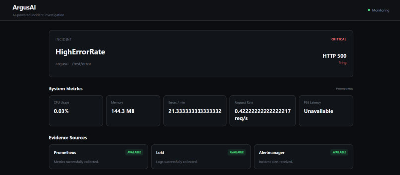 ArgusAI — AI-Powered Incident Intelligence – screenshot 1