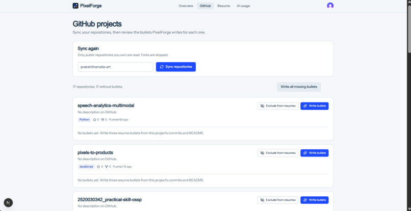PixelForge — The Resume That Writes Itself – screenshot 3