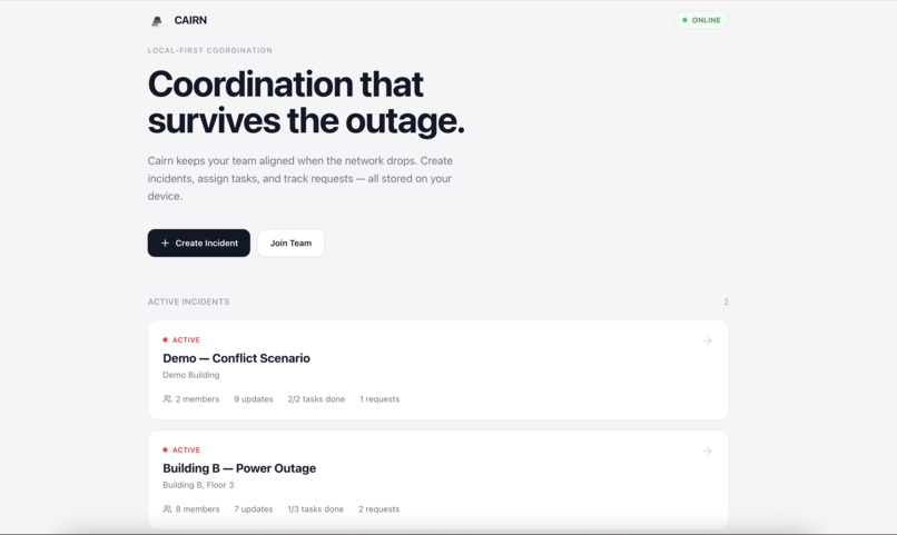 Cairn — Coordination That Survives Outages – screenshot 1