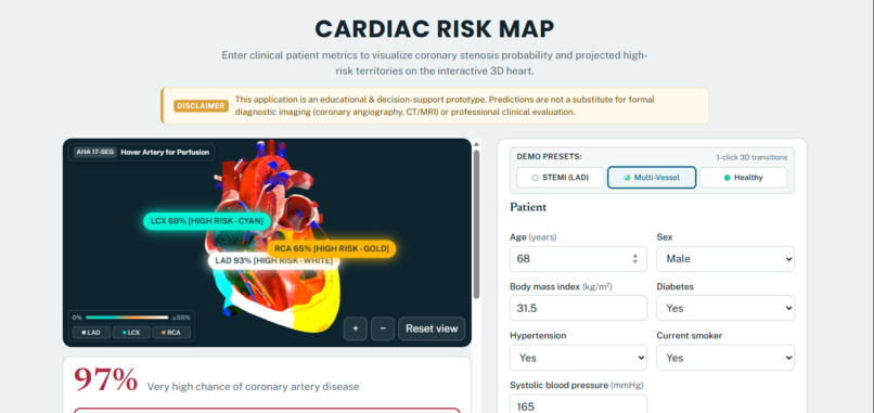 Cardiac Risk Map: 3D Coronary & SHAP Risk Engine – screenshot 1