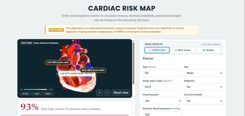 Cardiac Risk Map: 3D Coronary & SHAP Risk Engine – screenshot 2