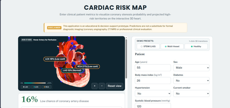 Cardiac Risk Map: 3D Coronary & SHAP Risk Engine – screenshot 3