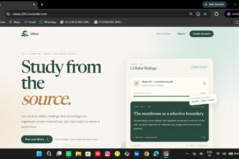 Citexa: Source-Grounded Adaptive Study Companion – screenshot 1