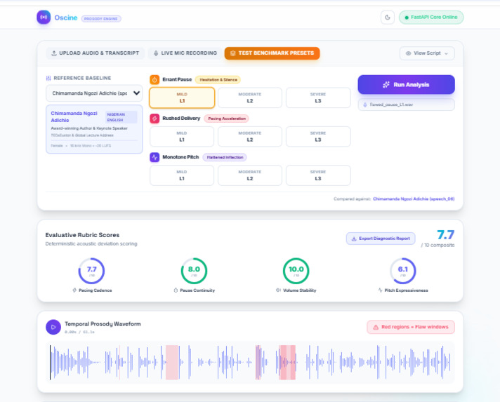 Oscine: Contrastive Speech Analytics & Flaw Grounding – screenshot 2