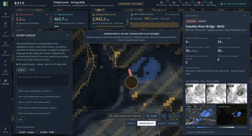BATO – Satellite Road-Access Intelligence for Floods – screenshot 2