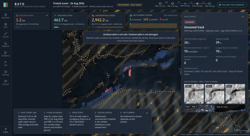 BATO – Satellite Road-Access Intelligence for Floods – screenshot 3