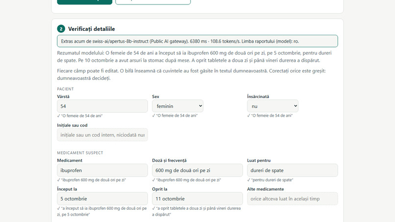 SafeSignal – Multilingual Side-Effect Reporting with Apertus – screenshot 1