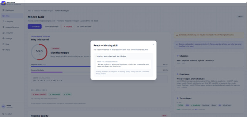 ResuRank: Explainable Resume Scoring – screenshot 3