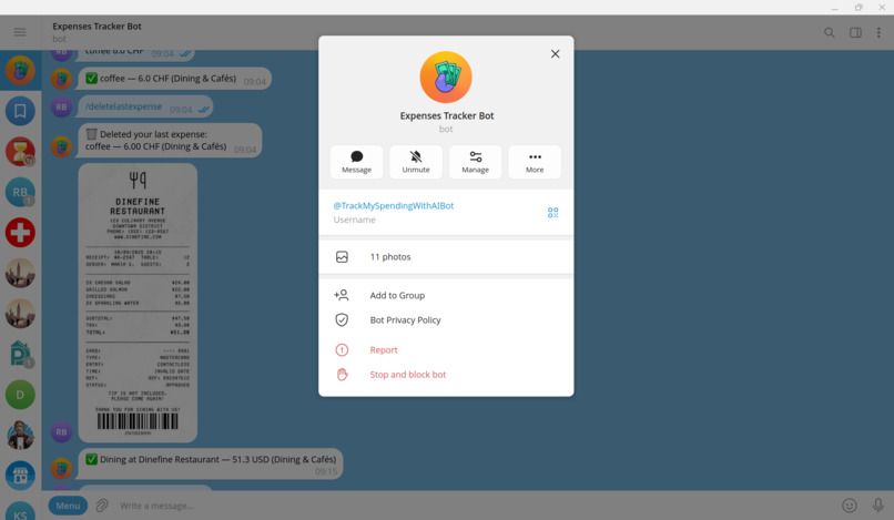 Expenses Tracker Bot – screenshot 1