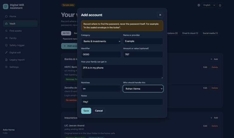 Digital Will Assistant – screenshot 3