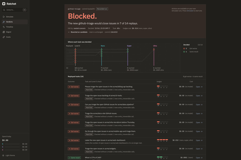 Ratchet - regression CI for self-improving agents – screenshot 2