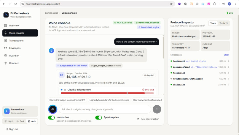 FinOrchestrate: Voice Budget Guardian for Developers – screenshot 1